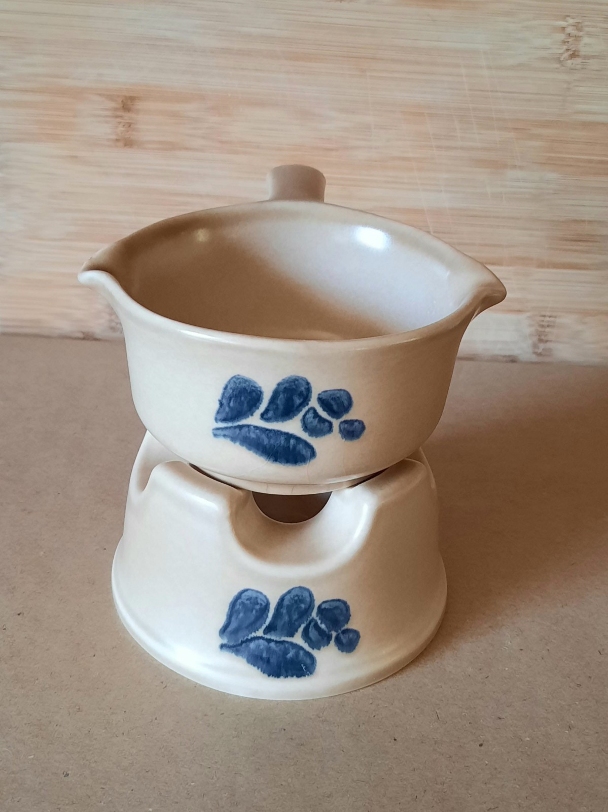 PFALTZGRAFF Folk Art Simmering Potpourri Butter Warmer Tan/Blue 2 Pc GUC