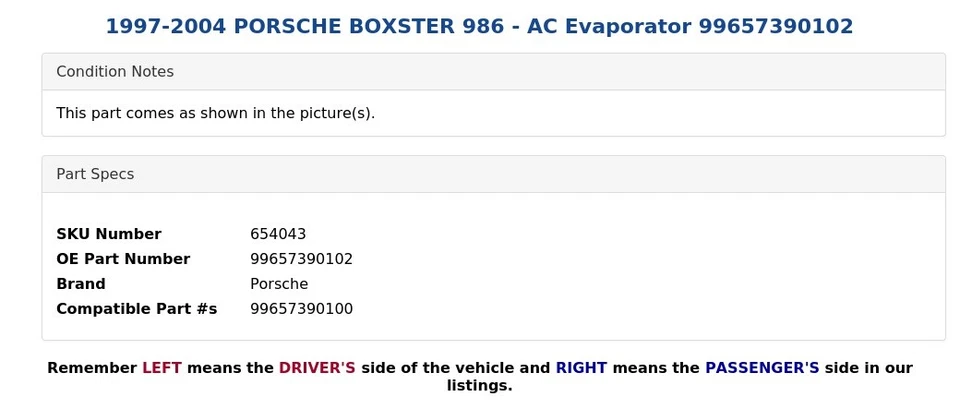1997-2004 PORSCHE BOXSTER 986 - AC Evaporator 99657390102 - Image 4 of 4