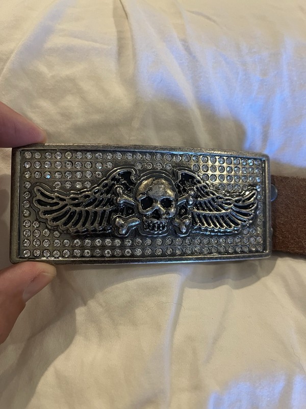 Diamond Stimulants Skull And Wings Belt Buckle, Leather Belt. 1 Of 1.