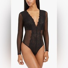 INC International Concepts Bodysuit Sheer Black Mesh Top Size L