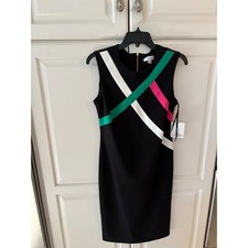 Calvin Klein Black Sheath Dress Sleeveless Knee Length Pink Green White Size 8