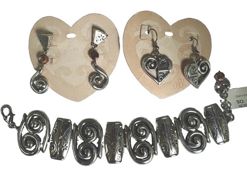 Brighton Pablo’s Passion Silver Scroll Bracelet & 2 Pairs Earrings Set NWT/NWOT