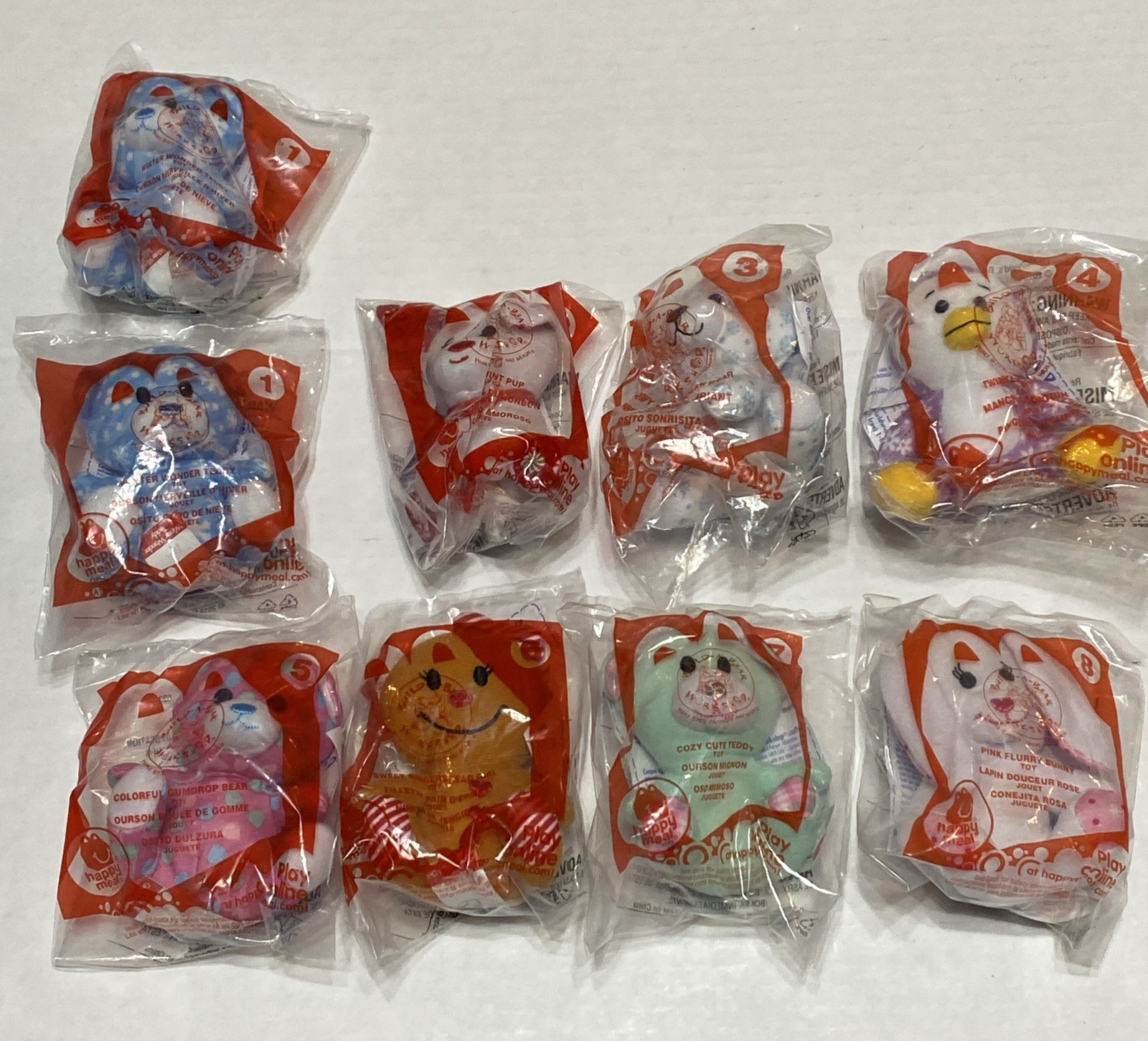 McDonalds 2013 Build-A-Bear Mini Plush Lot Complete 8-Piece Sealed Happy Meal Toy Set