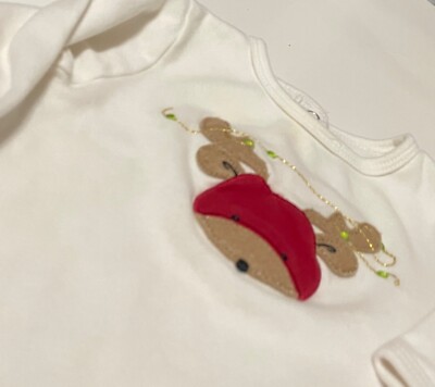 Talbots Unisex Baby Onsey White Reindeer Felted Embroidered Christmas  Months