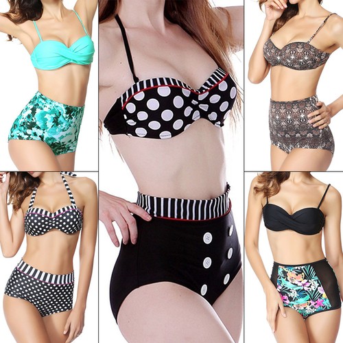 Womens High Waist Swimsuit Retro Bikini 