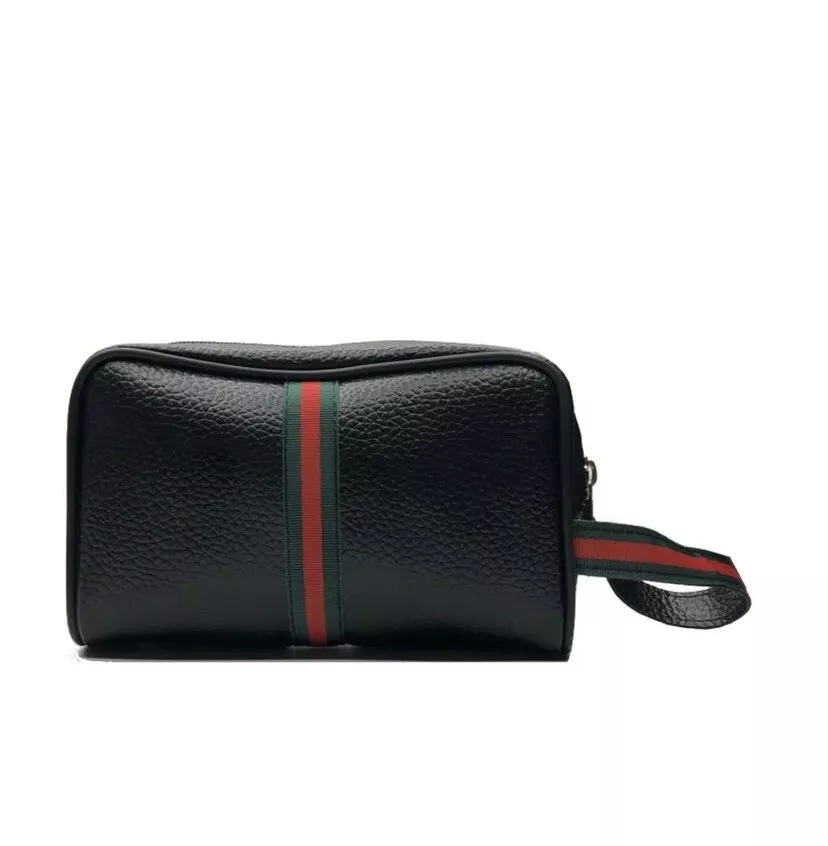 Men's Women's Handbag Beauty Case Wrist Bag Black Pigepa Leather