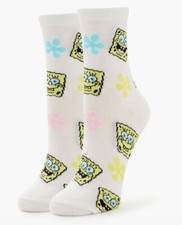 SPONGEBOB SQUAREPANTS Women s White Socks WITH FLOWERS