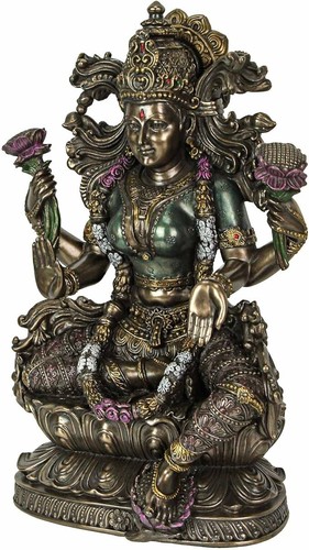 Bronce fundido en frío Lakshmi sentado en Lotus - Imagen 3 de 6