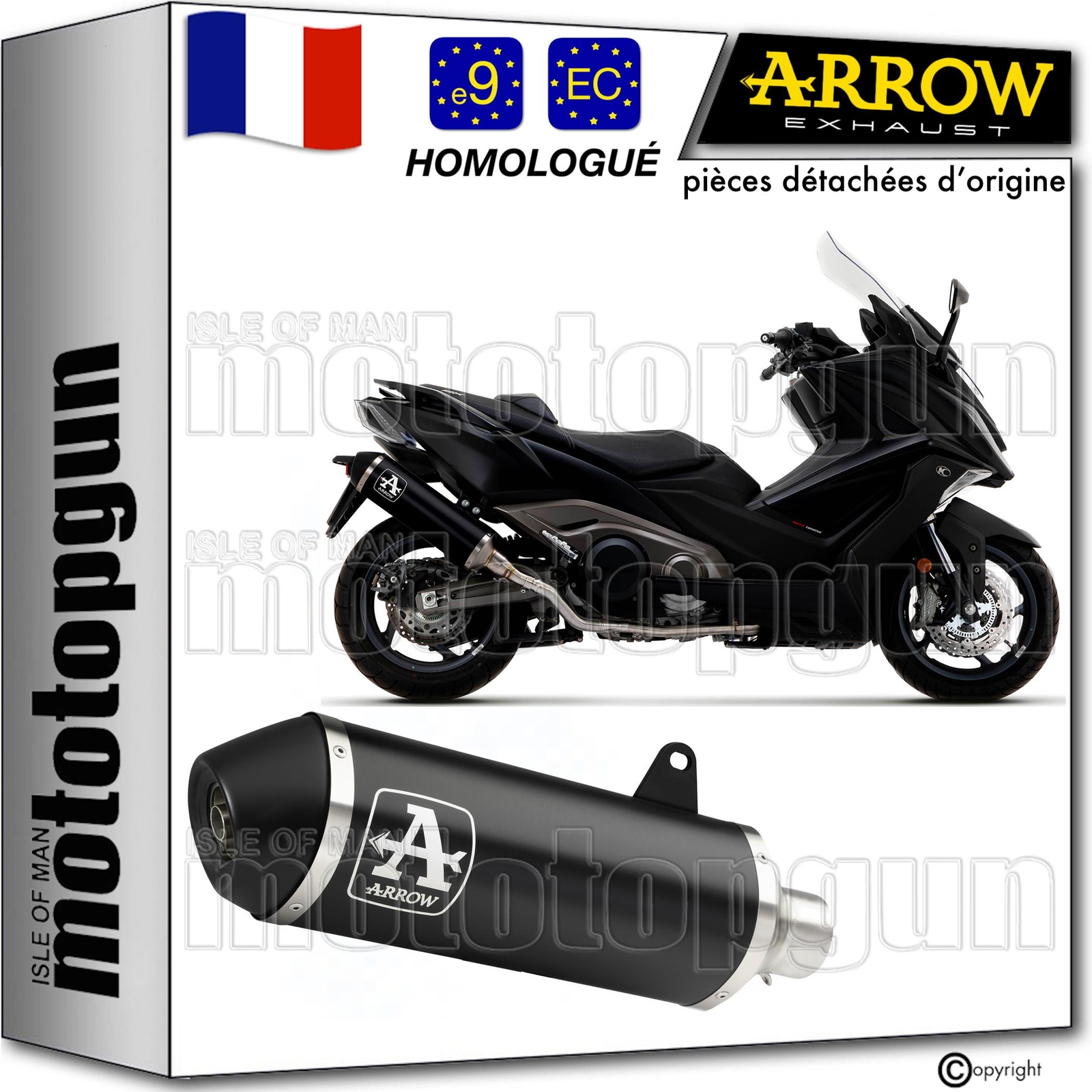 Pot echappement Urban Arrow noir pour les trajets urbains en Kymco AK 550