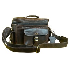 Genuine Brown Leather Camera Case Crossbody Shoulder Messenger Top Handle Bag