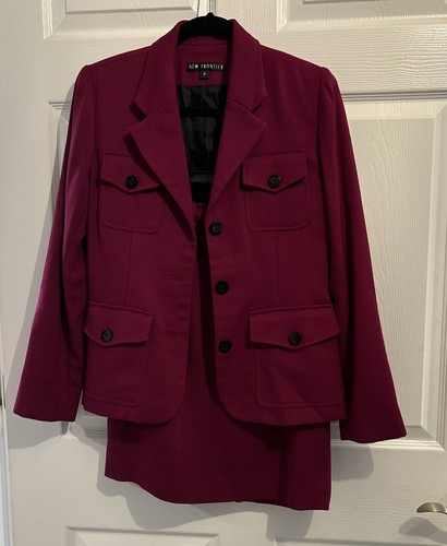 New Frontier Skirt Suit Woman’s Raspberry Skirt Suit Size 4 VGC - Picture 3 of 12