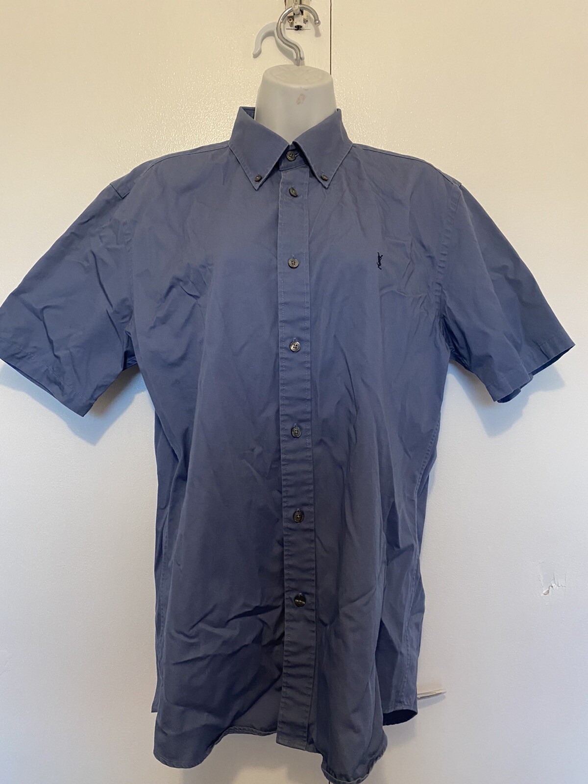 Camicia Yves Saint Laurent uomo M blu manica corta 100% cotone vintage