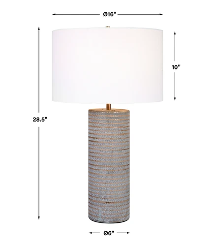 Rustic Chiseled Gray Brown Stripe Cylinder Table Lamp 29in Carved Ceramic Bronze - Picture 3 of 10