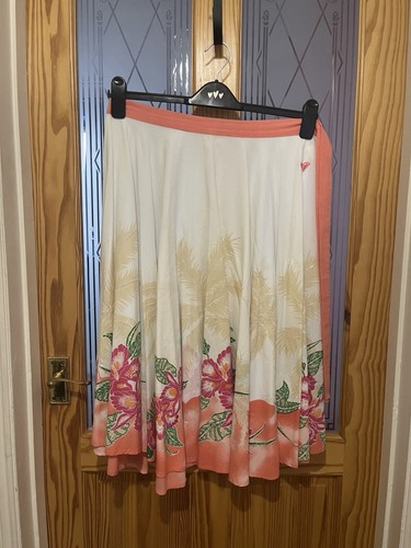 Ladies Roxy Cream/Pink Floral Trim/Sequin Tie Waist Skirt - Large (32")