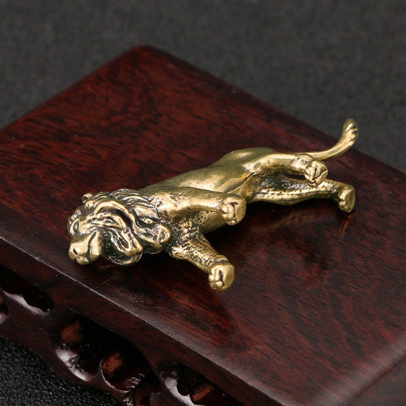 Brass Lion Figurine Small Statue House Office Table Decoration Animal