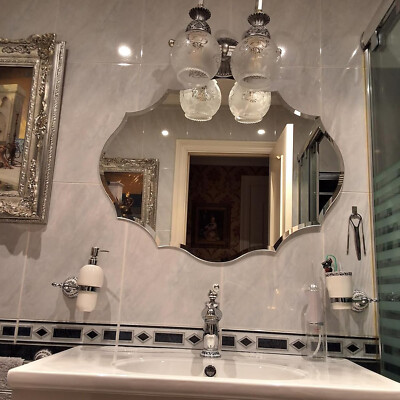 Plain Beveled Edge Frameless Floralcut Bathroom Mirror with Wall Hanging Fixings