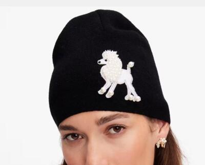 KATE SPADE POODLE EMBELLISHED BEANIE BLACK KS1004064 1 SIZE