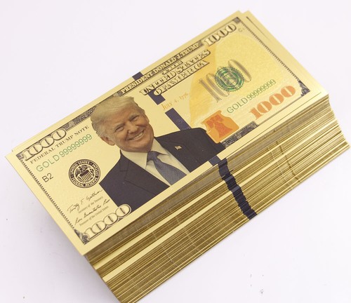 100 Pcs Gold Plated US President Trump 1,000 dollar Banknotes Crafts Collection