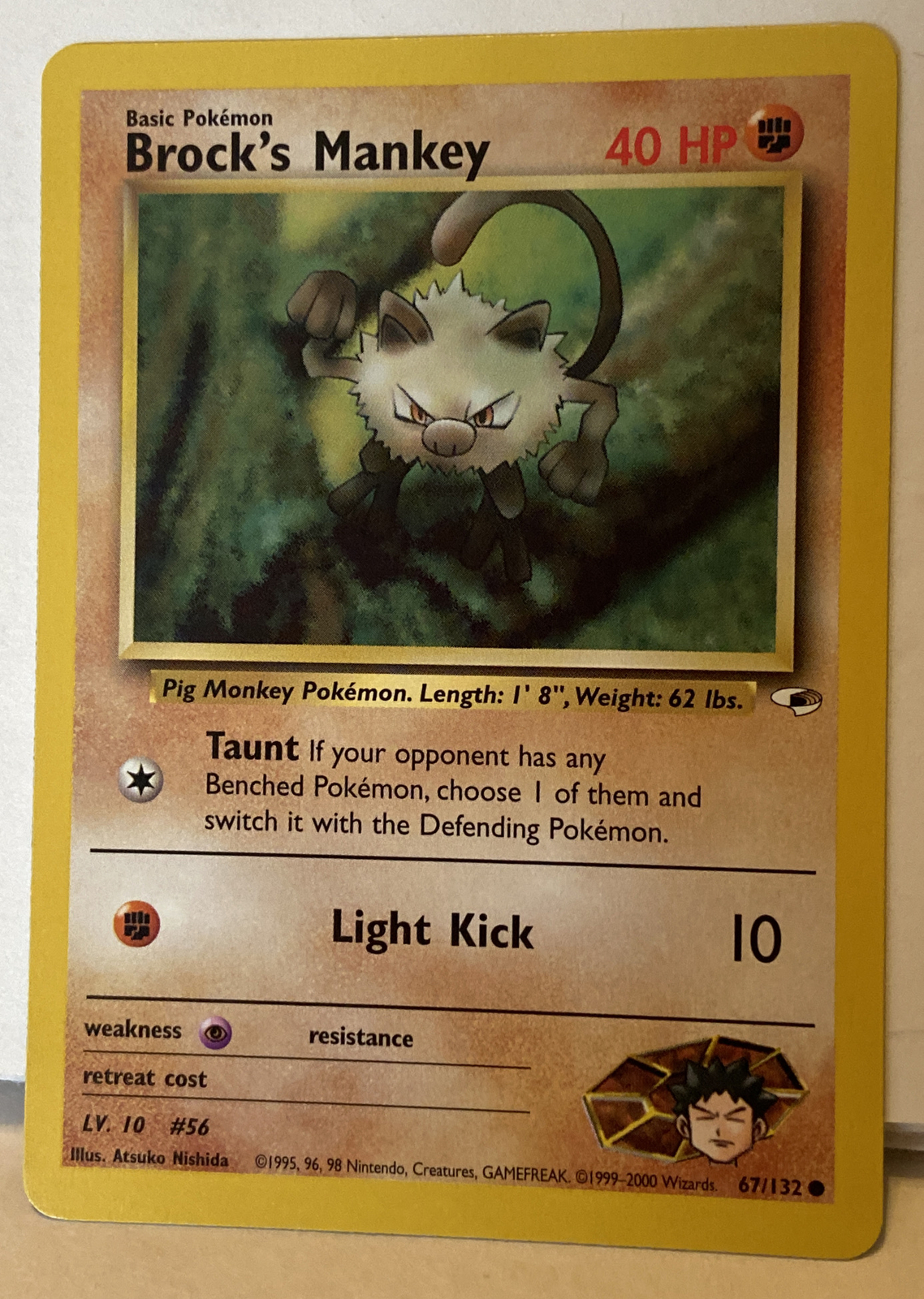 Brock's Mankey 67/132 Common Gym Heroes Unlimited Pokemon Card Near Mint