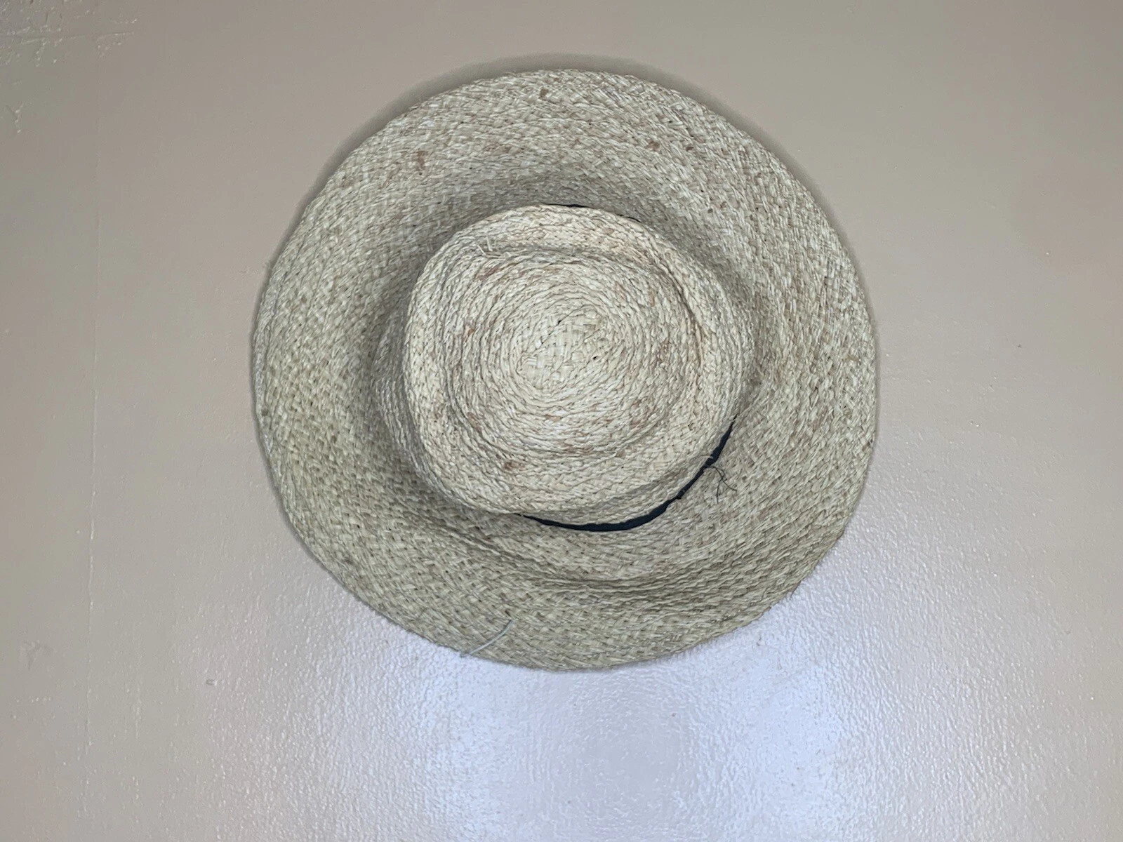 Hat Attack Raffia Straw Woven Sunhat Blue Ribbon Floppy Summer SPF Protect