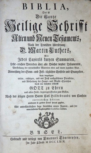 BIBLIA GERMANICA THURNEYSEN COPERTINA CHIUSURA ATTRAENTE XILOGRAFIA BASILEA 1769 - Foto 3 di 12