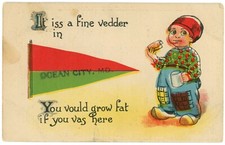 It Is A Fine Vedder In Ocean Maryland Baby Holding Milk Gibberish Postcard