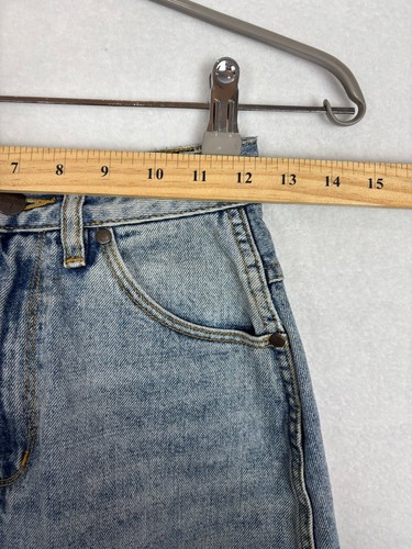 Wrangler Womens Mini Skirt Size 6 Raw Hem Denim Jean Whiskered A-Line Rigid - Picture 2 of 7