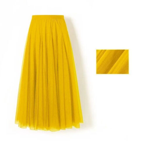 Damen Plissee Midi Rock Damen Elastisch Hohe Taille Netz Rock A-Linie Röcke - Bild 21 von 53