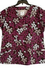 UA SCRUBS NURSE UNIFORM WORKWEAR MEDICAL TOP "CASCADING SMALL FLOWERS" MEDIUM