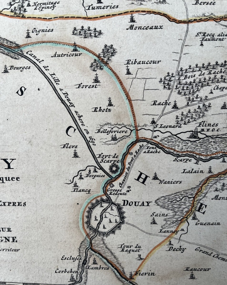 1695 Antique Original Map Le Diocese de TOURNAY FRANCE by Jaillot