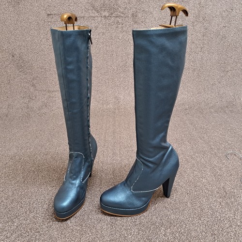 Izzy Lane GoGo Stiefel UK 6 Metallic Teal Green Canvas Vegan Handmade 4,25" Absatz - Bild 5 von 13