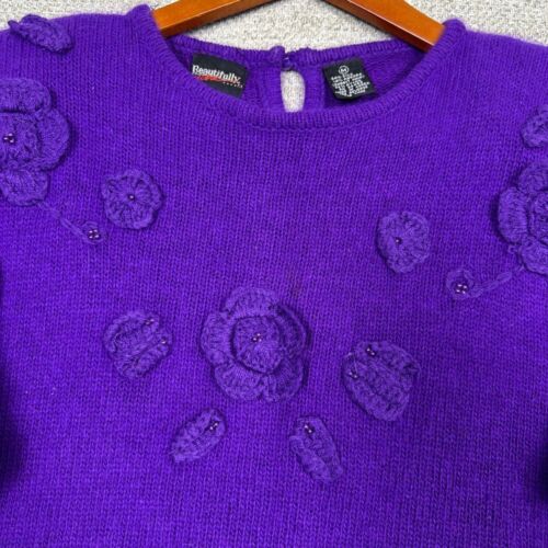 Vtg Beautifully Sz M Sweater Purple Sik Angora Floral Texture Soft Cottage Twee