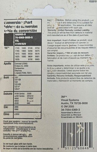 3M FXL Projektionslampe Halogen 410 Watt 82 Volt HA6005-R Brandneu - Bild 2 von 2