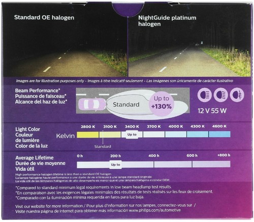 Philips Night Guide Platinum H11 55W Two Bulbs Head Light Low Beam Upgrade Stock - Picture 3 of 12