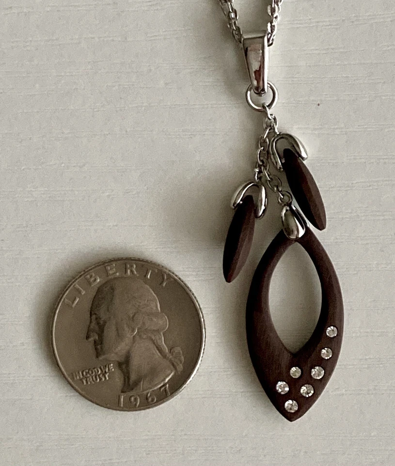 "Collar de madera de cristal de 2,5"" con colgante boho de doble cadena de plata de ley de 16"" 925" Foto 4 de 4