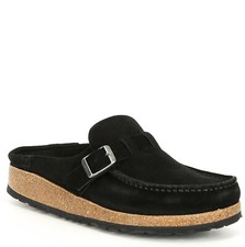 Women's Birkenstock Buckley Black Suede Clog Shoes Cork Footbed NEW