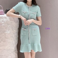 Self-Portrait Womens Spring New Round Neck Knit Dress Short Skirt