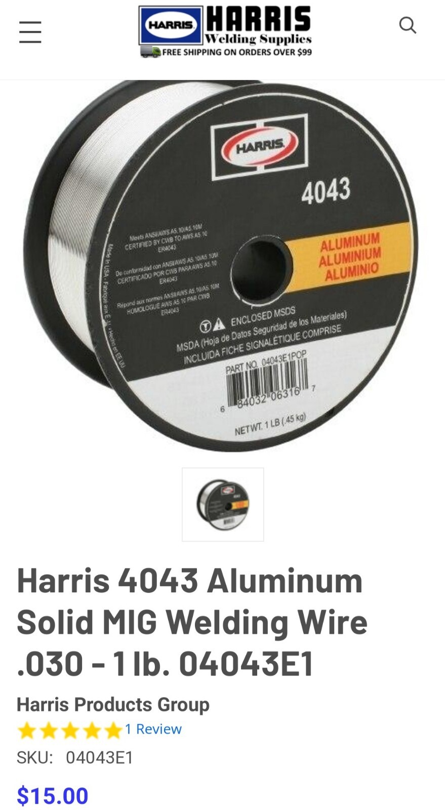 Harris Valley National Gases Aluminum welding wire .035. (4748) eBay