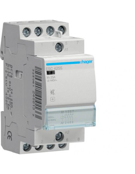 Contacteur silencieux HAGER ESC425S 25A 4NO pour tableau electrique