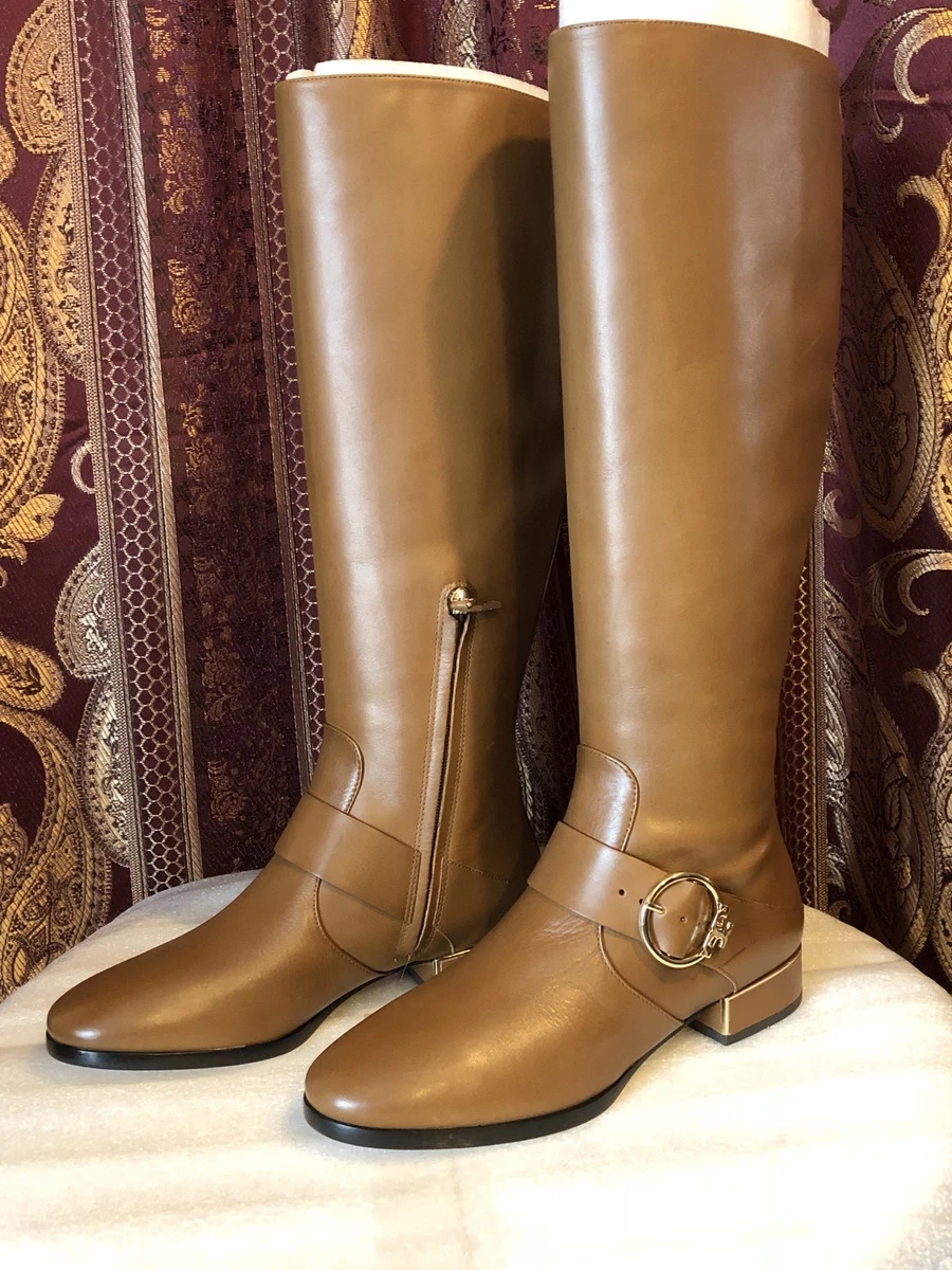 NIB $498 Tory Burch Sofia Festival Brown Leather Riding Boot, (9)