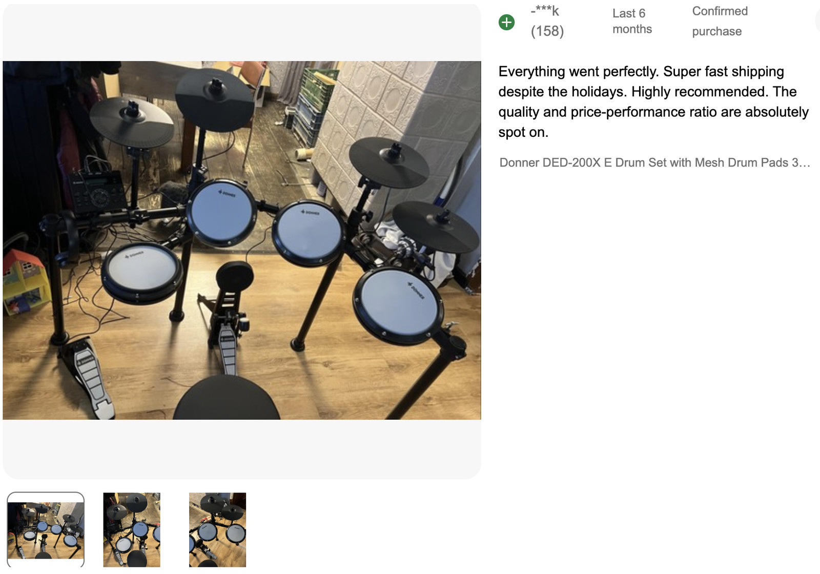 🥁 Donner DED-200X Electronic Drum Set With Throne Dual Zone Quiet Mesh Pads