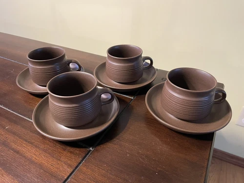 Denby  Langley Set Of Four Cups And Saucers Brown Vintage 1960’s