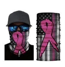 Pink Ribbon US Flag Neck Gaiter Face Mask Bandana Head Band MultiUse