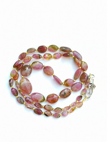 Natural Tourmaline Oval Smooth Beads 138 Carat 925 Silver 22" String Necklaces - Picture 5 of 7