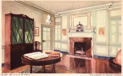 Library Mount Vernon George Washington Books Map Postcard Interior c1934 UNP