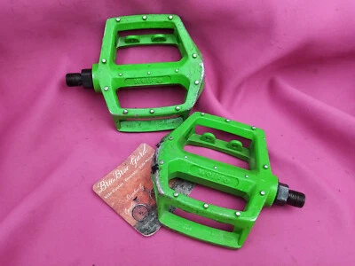WELLGO LU-313 BMX OLD MID SCHOOL pedals PLATFORM green alloy PEDALES sunn rudd - Photo 1/4