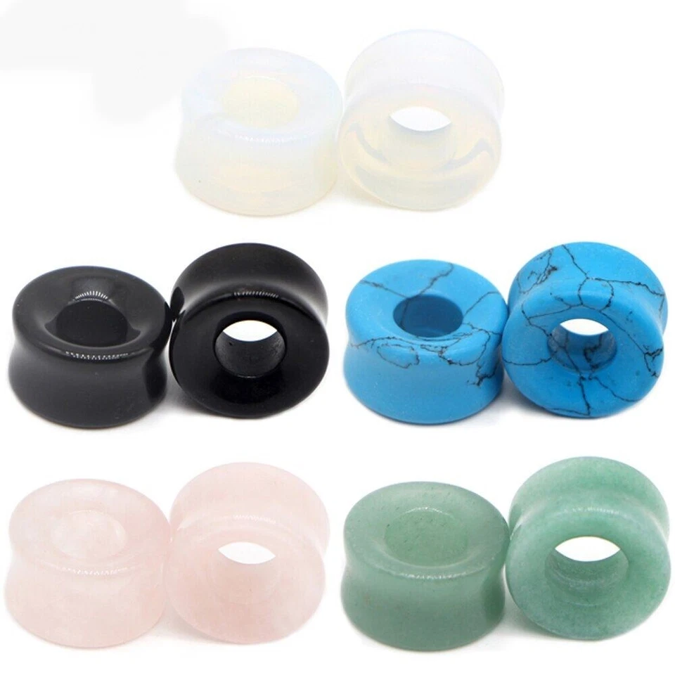 Tapones de túnel de oreja de vidrio de piedra medidores de carne individuales extensor estirador joyería corporal Foto 3 de 4
