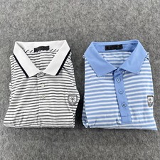 Lot of 2 G/Fore Mens Stripped Custom Logos Golf Polo Shirts Size L
