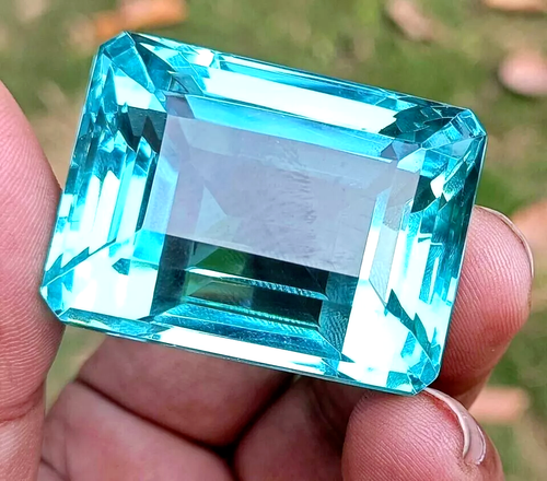 Certified Natural Brazilian 201 Ct Sky Blue Emerald Cut Topaz Loose Gemstone - Picture 2 of 6