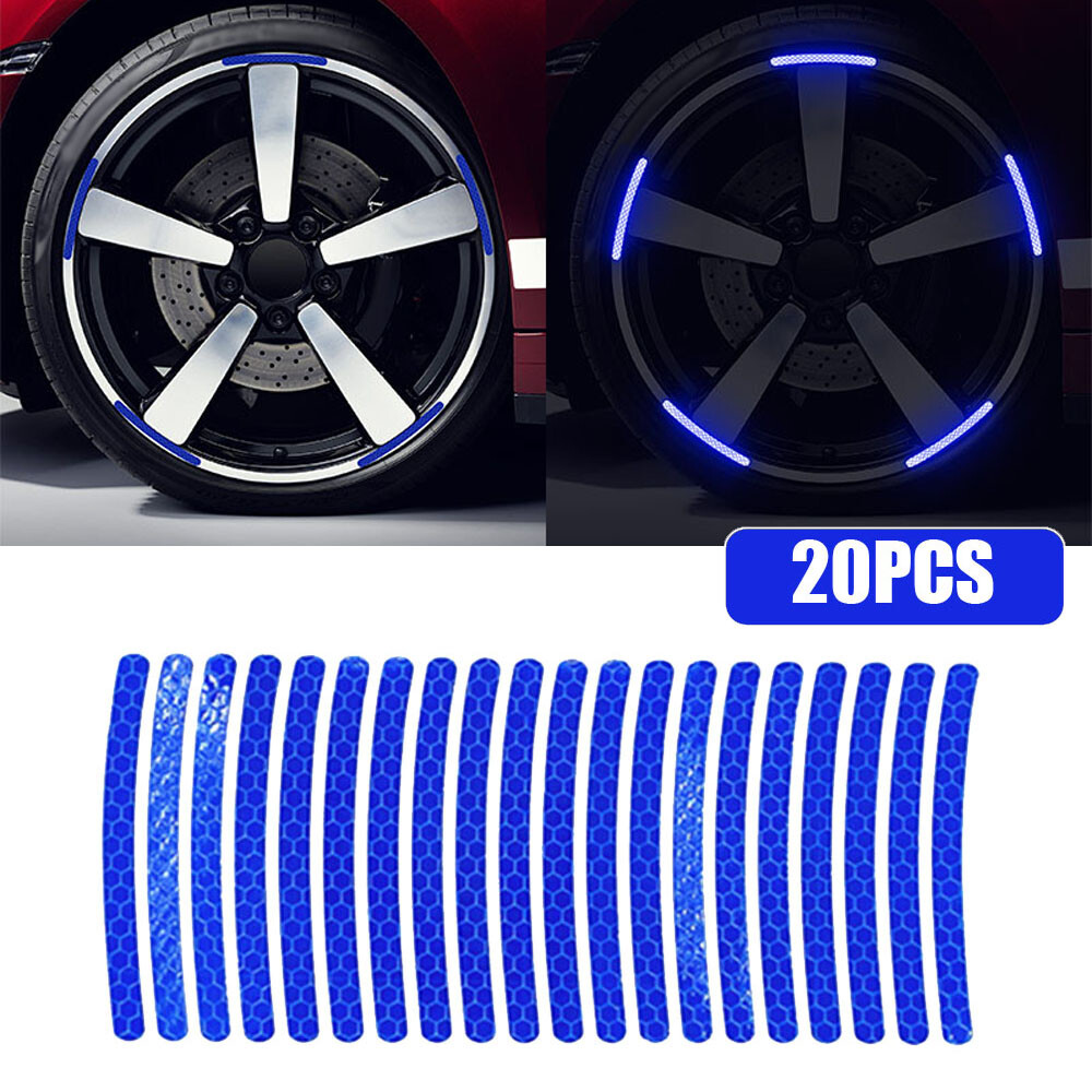 20x Blue Reflective Car Wheel Hub Rim Stripe Tape Decal Sticker Accessories New